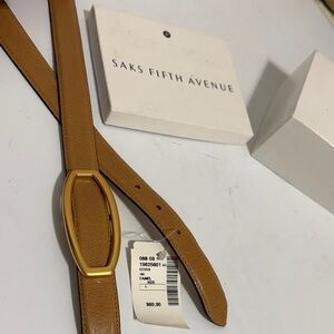 Saks Fifth Avenue Camel Leather Belt with Gold Accent